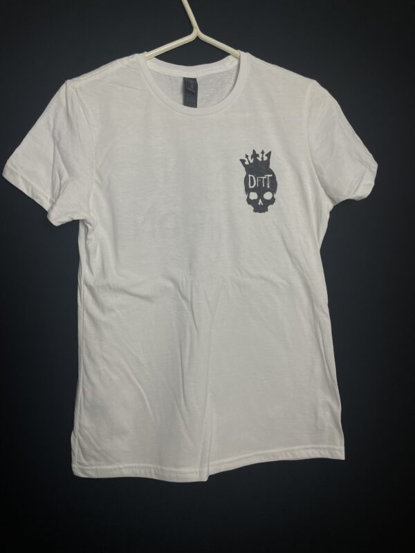 White Ladies T - BLACK - SMALL SKULL LOGO WITH DFTT ON BACK